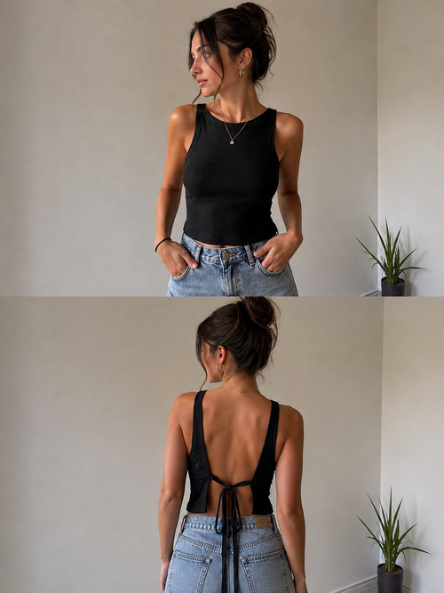 Top Crop Eespalda Abierta - Negro