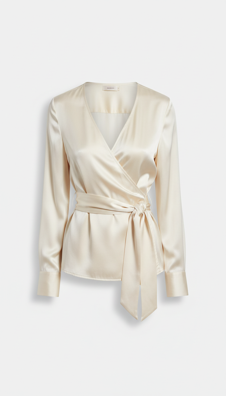 Blusa cruzada de seda marfil